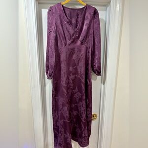 Elegant Plum Deep Purple Long Sleeve Satin Dress